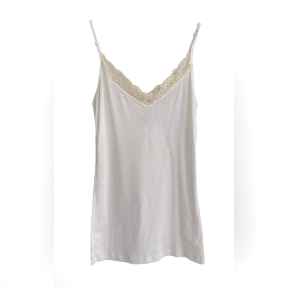 Old Navy Y2K Lace Trim Camisole Tank Top V Neck Size Large White Coquette Preppy